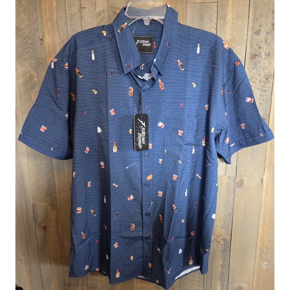 NEW MEN'S XL 7 SEVEN STRONG BRAND Short Sleeve Button Up Casual Vacation Shirt